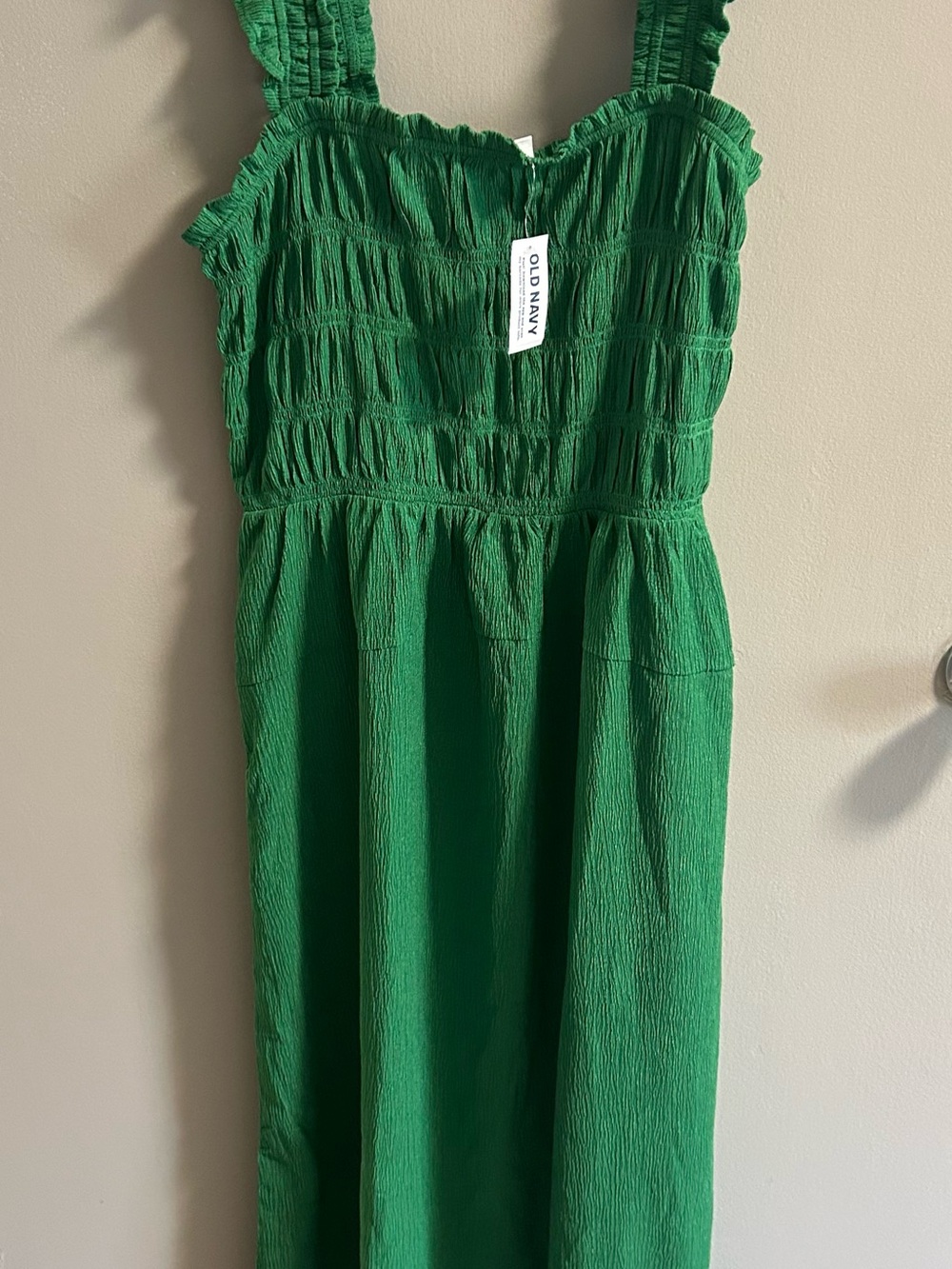 Old Navy Green Smocked Dress with Ruffle Trim